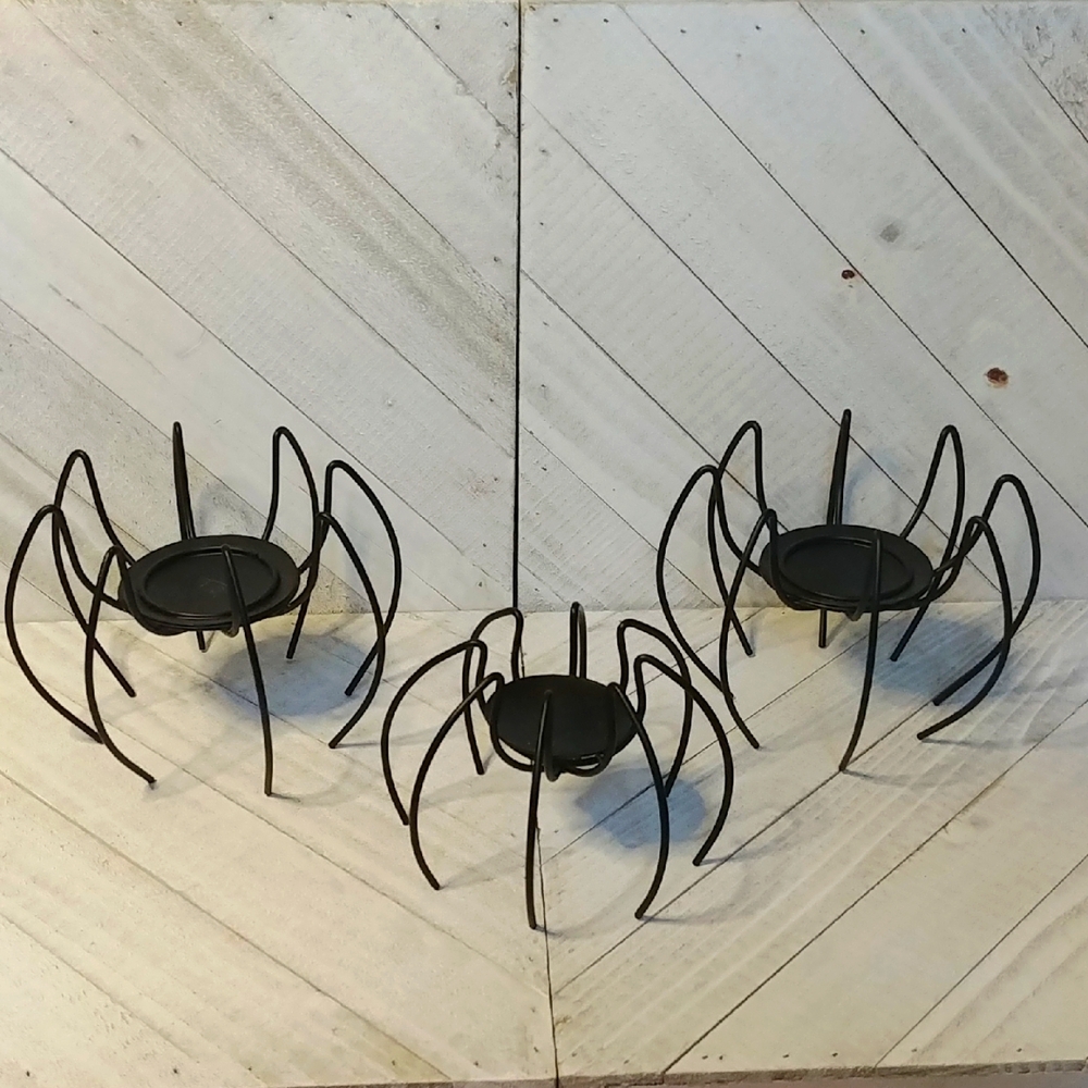 3 Halloween Spider Candle Holders